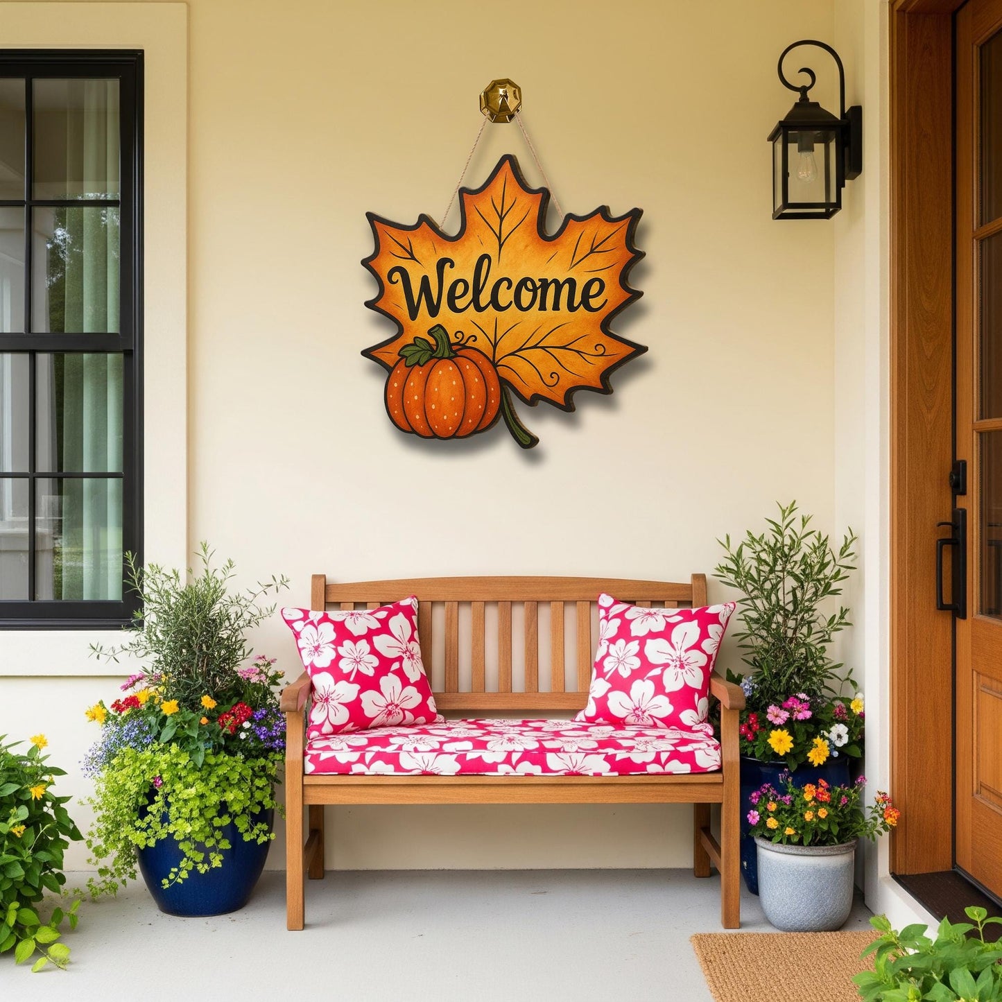 Fall Leaf Door Hanger with Pumpkin