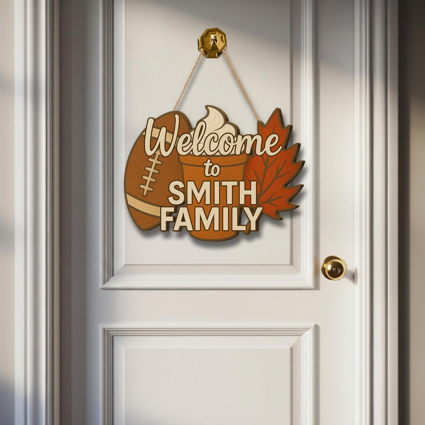 Personalized Fall Wooden Door Sign with Football