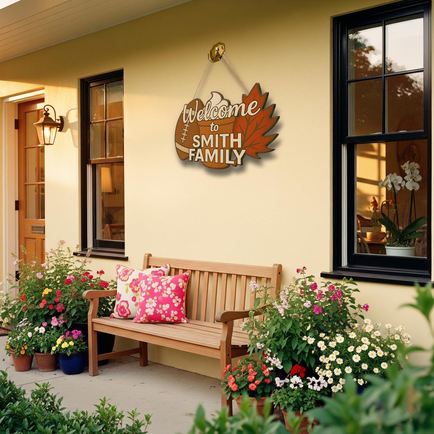 Personalized Fall Wooden Door Sign with Football