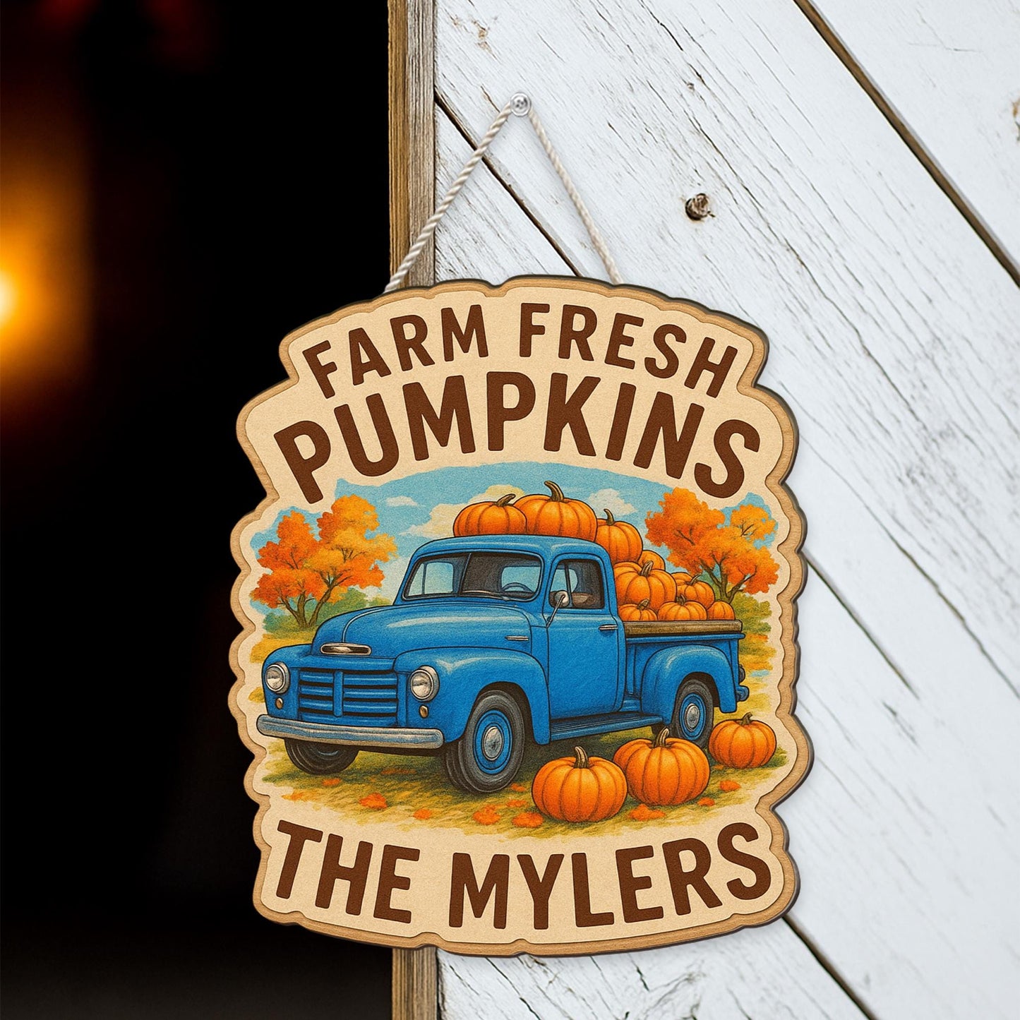 Farm Fresh Pumpkins Wooden Sign with Blue Truck
