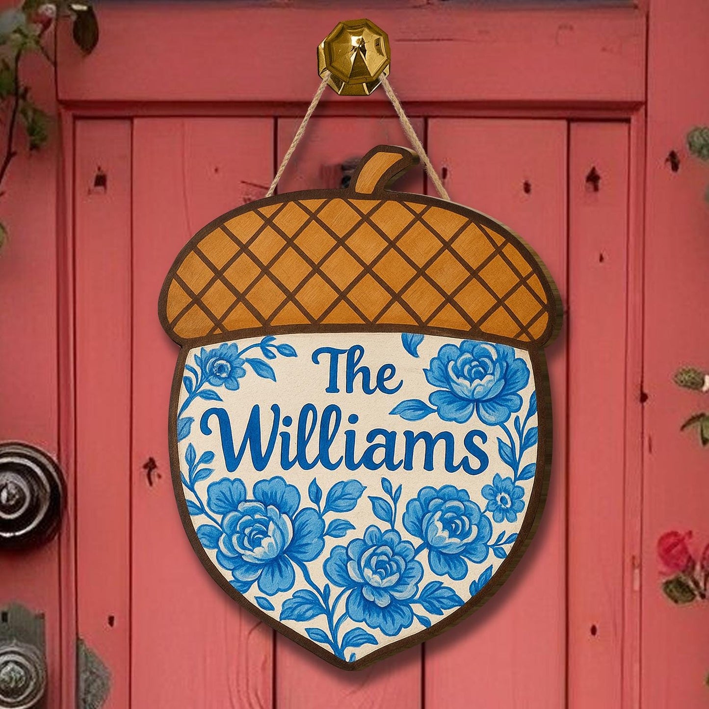 Personalized Fall Door Hanger with Blue Floral