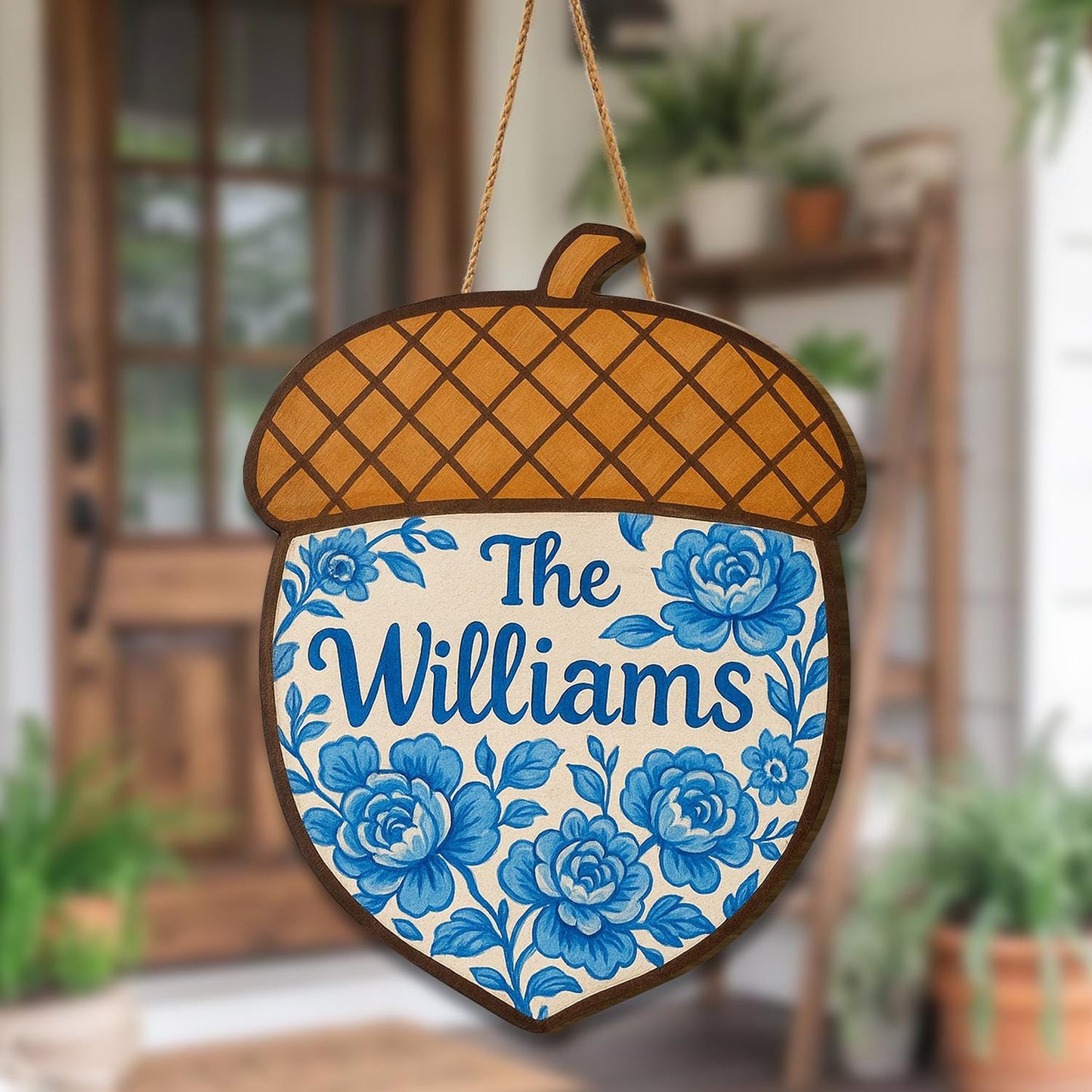 Personalized Fall Door Hanger with Blue Floral