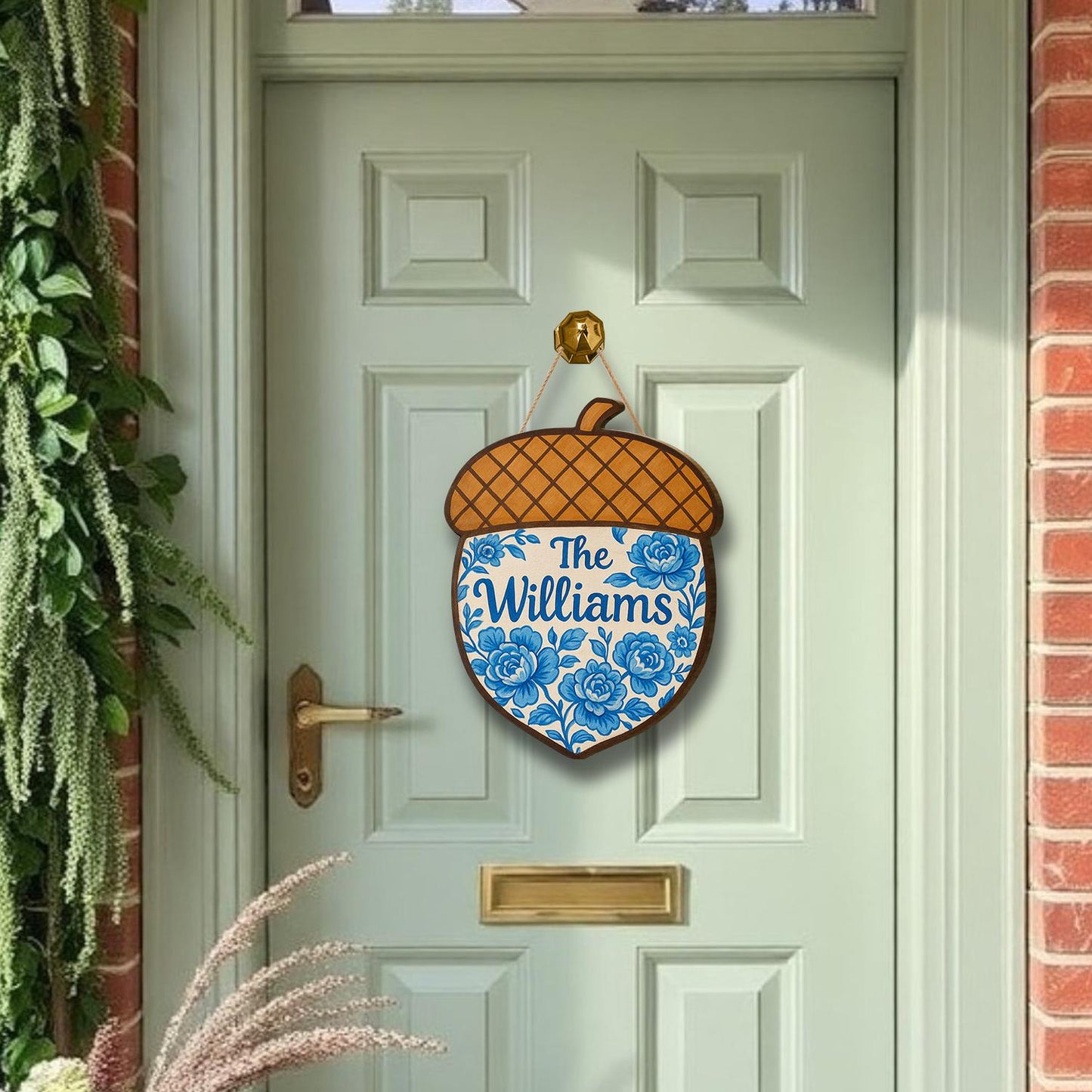 Personalized Fall Door Hanger with Blue Floral