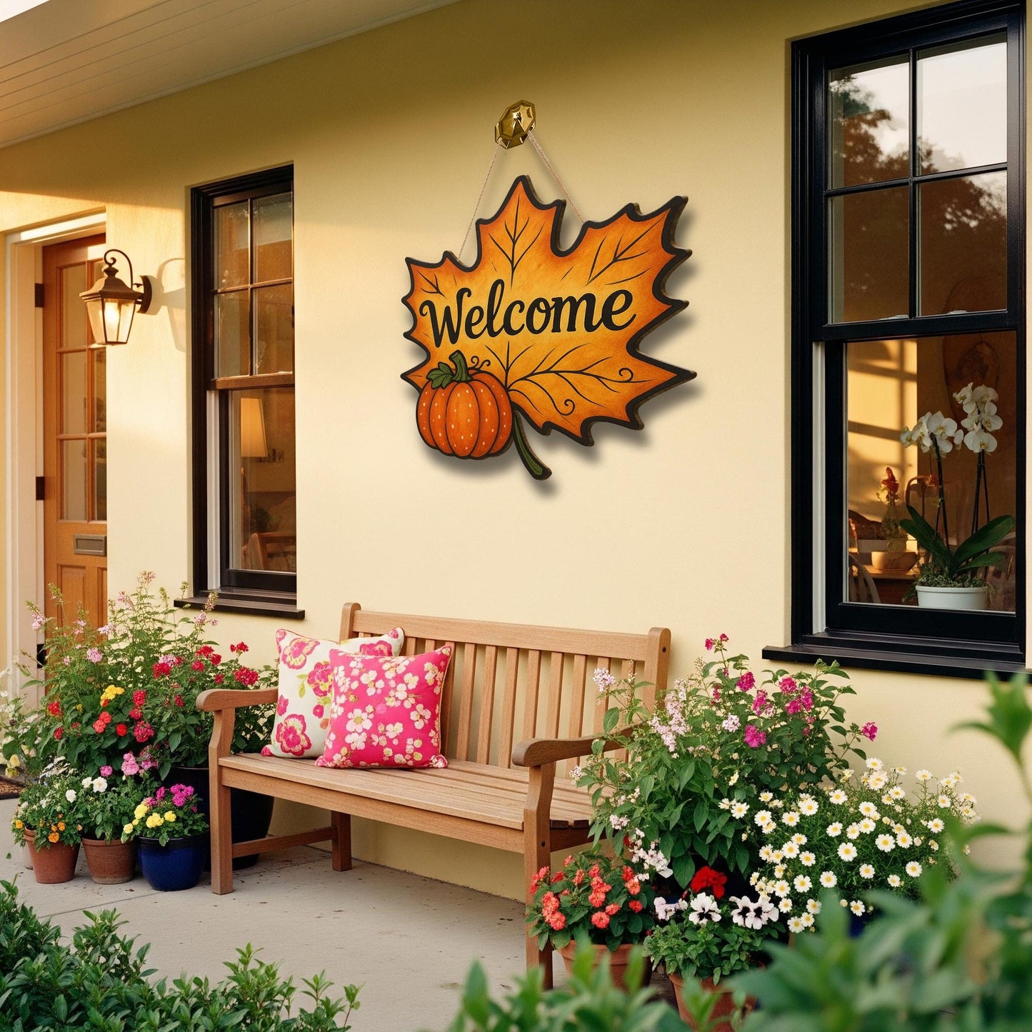 Fall Leaf Door Hanger with Pumpkin