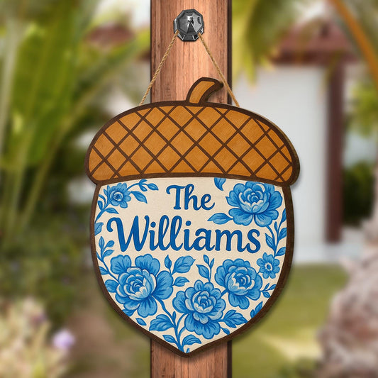 Personalized Fall Door Hanger with Blue Floral