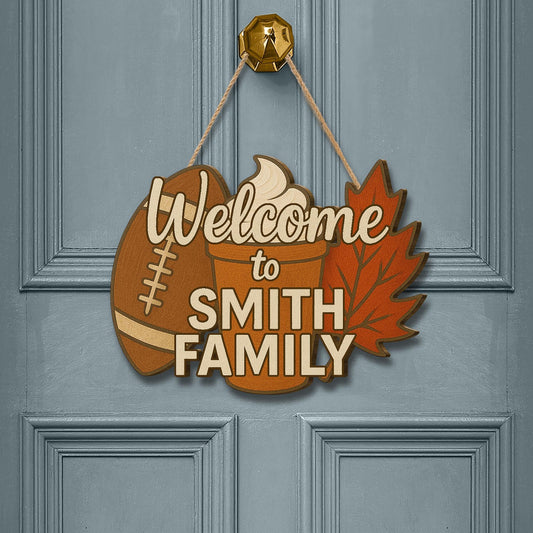 Personalized Fall Wooden Door Sign with Football