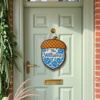 Personalized Fall Door Hanger with Blue Floral